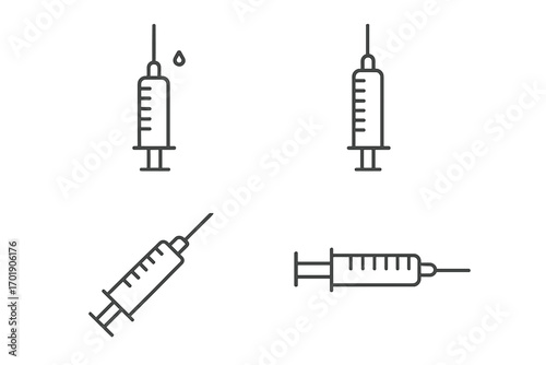 Syringe outline collection vector set, simple linear syringe icons with editable stroke, medical injection illustration, healthcare symbol design for web, app, and print