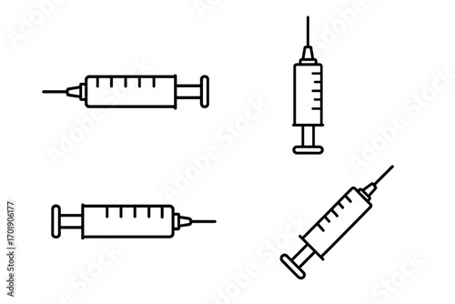 Syringe outline vector set medical injection icons with transparent background, syringe illustration for healthcare, vaccination, injection, medical apps, graphic design, adverts, and cards