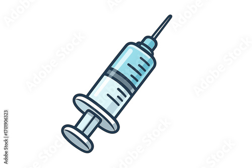 Thin icon of medical syringe with needle, injection tool concept, vector cartoon illustration for healthcare, vaccination, medical apps, transparent background, ordered set