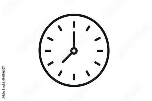 Clock icon in modern outline style. Time symbol for web design, apps, and UI. Vector illustration of a simple watch face. Metaphor for deadline, schedule, and time management.