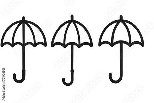 Umbrella flat icon set, parasol vector symbols for graphic design, cartoon bumbershoot illustrations, transparent background, weather protection concept, ordered collection
