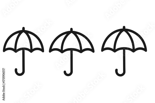 Umbrella parasol bumbershoot icons set for graphics and designs, vector cartoon illustration with transparent background, rain protection symbol collection for apps and adverts