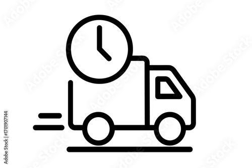 Fast delivery truck icon with clock. Express shipping service symbol. On-time delivery concept for logistics, web, and apps. Vector line art for transport and cargo business.