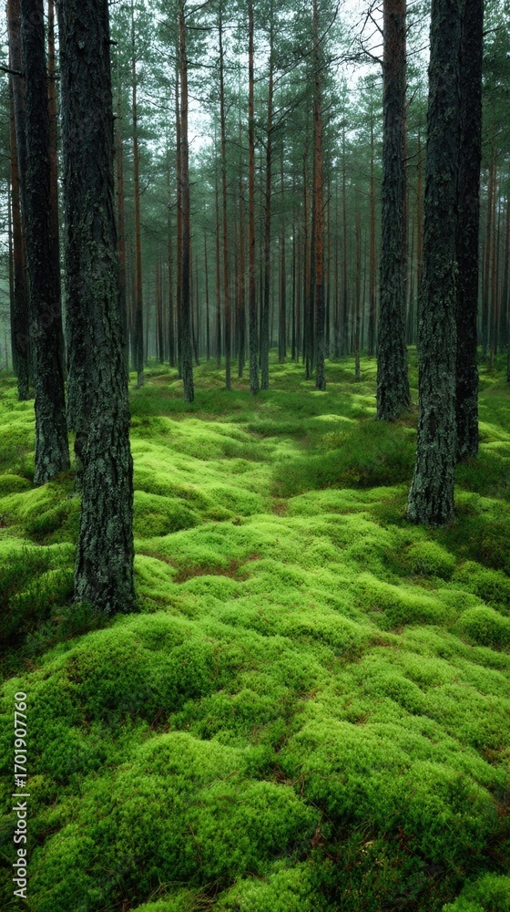 Obraz premium Lush green forest floor covered in mossy growth