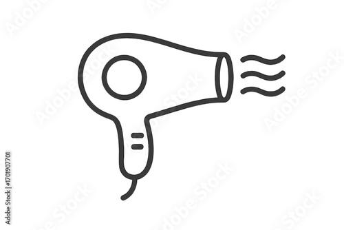 Hair dryer simple thin line icon. Blow dryer vector symbol. Hair care and beauty salon appliance for hairstyling. Hot air pictogram for web, app. Minimalist illustration.