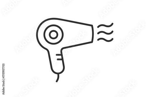 Hair dryer line icon. Blow dryer symbol. Hair styling tool for beauty salon or barbershop. Simple linear pictogram for web, ui, ux design. Hot air hair care appliance.