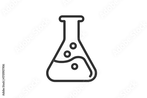 Laboratory flask, beaker with liquid. Science, chemistry, research, experiment. Simple line icon, symbol, pictogram for web design. Vector illustration isolated on white.