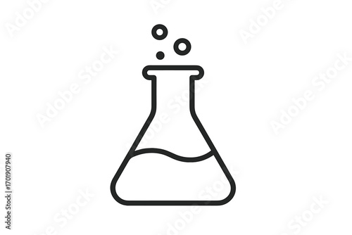 Laboratory flask with bubbling liquid vector line icon. Chemistry experiment, research or potion concept. Minimalist science beaker pictogram for alchemy or scientific discovery.