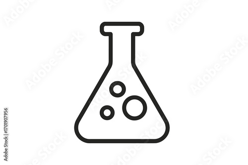 Laboratory flask with bubbles line icon. Chemistry, science, experiment symbol. Minimalist vector pictogram for chemical research, analysis, and education. Beaker logo.