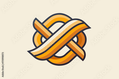 Double layered ribbon line twisting diagonal abstract stroke  