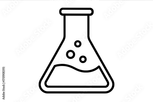 Laboratory flask line icon. Erlenmeyer flask with liquid and bubbles. Chemistry beaker for science experiment. Vector outline symbol for research, education, and biotechnology.
