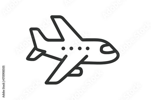 Airplane line icon for travel and transport. Simple vector flight symbol. Aviation and tourism concept. Minimalist jet graphic for web, app, logo design and journey.