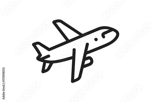 Airplane icon vector. Minimalistic outline plane illustration. Simple flight symbol for travel and transport concepts. Aviation line art for web design, apps, and logos.
