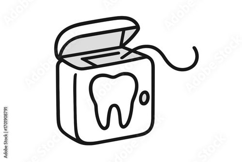 Dental floss vector icon for oral hygiene and tooth care. Line art illustration of a floss container. Dentistry and health concept. Clean teeth graphic for web, apps, design.