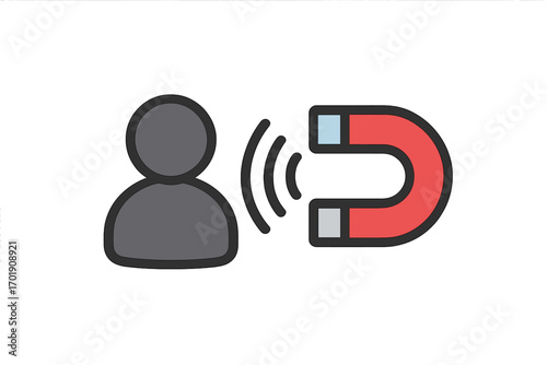 User acquisition and customer retention concept. Vector icon of a magnet attracting a person. Inbound marketing and lead generation strategy for business growth and engagement.