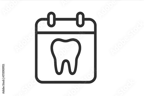 Dental appointment icon. Tooth on calendar for dentist check-up. Schedule reminder for oral hygiene. Stomatology visit date. Thin line vector graphic for web, apps.