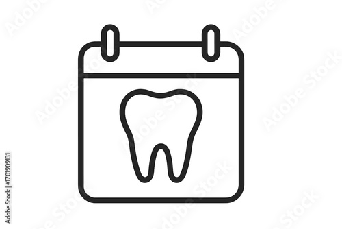 Dental appointment schedule icon. Tooth calendar symbol for dental check-up reminder. Oral hygiene, stomatology concept. Teeth health care day. Clinic visit plan pictogram. Linear vector.