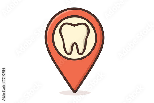 Dental clinic location icon. Tooth in map pin. Find a dentist concept. Vector logo for stomatology, dental care or health app. Navigation pointer symbol design illustration.