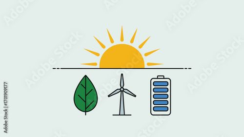 Clean energy sources sun wind leaf and battery icons