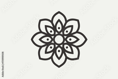 Minimal mandala flower with six equal hollow circles