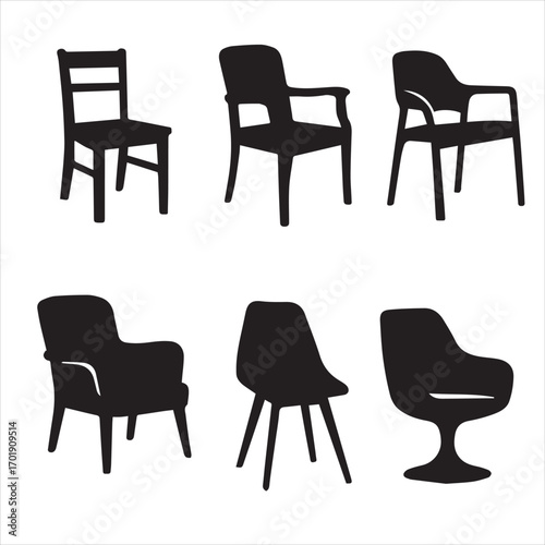 Vector icon set of classic to modern wooden furniture chair for home and office interior design.