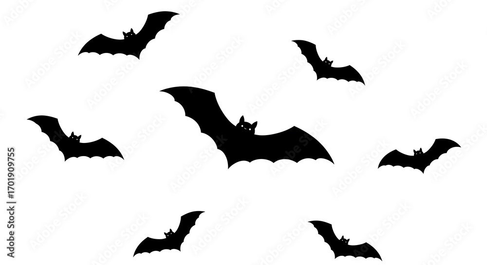 Fototapeta premium Silhouettes of Bats in Flight Against a White Background