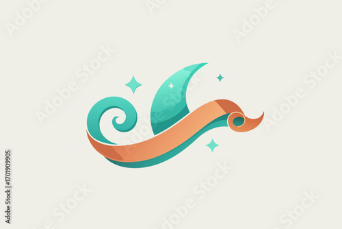 Ribbon curl with tiny spark accents resembling morning dew