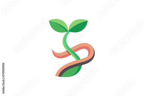 Ribbon curling upward like sprouting plant growing shoot