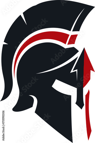 A stylized black and red Spartan helmet logo in profile, featuring a prominent crest and a modern, graphic design.