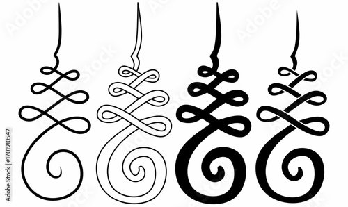 Unalome symbol vector, spiritual Buddhist and Hindu sign with spiral and line representing path to enlightenment, sacred tattoo design, meditation and mindfulness art