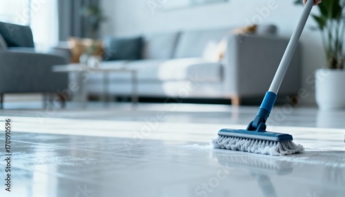 Wallpaper Mural House Cleaning Routine: Woman Mopping Floor in Living Room for Home Hygiene and Maintenance Torontodigital.ca