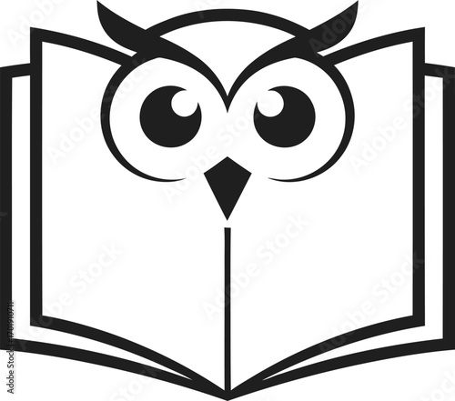 A stylized graphic icon combining a wise owl's face with an open book, symbolizing knowledge and education.