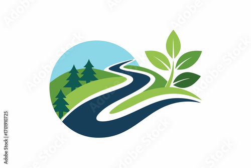Fotografie River Stream Vector Icon Flowing Water Nature Scene