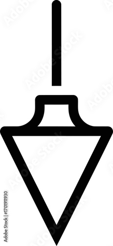 A simple black line art icon of a plumb bob, a construction tool used for establishing a true vertical line.