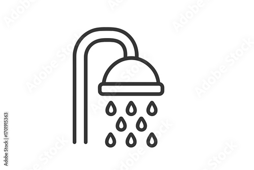 Shower line icon with water drops. Bathroom, hygiene and cleaning concept. Simple vector symbol with editable stroke for mobile apps, web design, websites and print.
