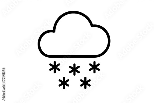 Snow cloud weather vector icon. Simple outline symbol for winter snowfall, forecast app, and web design. Minimalist snowflake illustration. Cold, storm, blizzard pictogram.