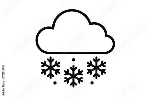 Snow cloud outline icon. Simple linear vector symbol for weather forecast app. Winter snowfall, cold temperature, freezing climate pictogram. Meteorology graphic element design.