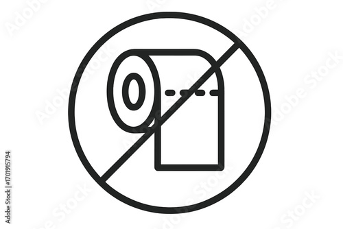 Do not flush toilet paper sign. Prohibition icon for wc, restroom. Warning symbol about clogged pipes, septic system. No paper towels. Outline vector illustration.
