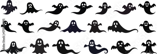 Halloween Dark Spooky Spirit ghosts Silhouettes set collection