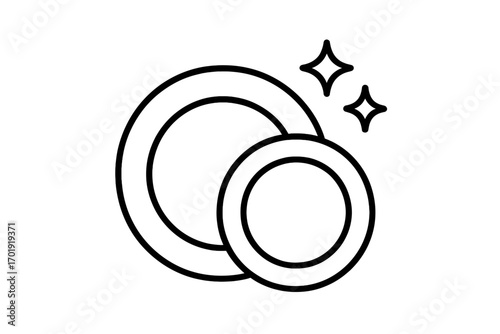 Clean shiny plates icon. Sparkling kitchenware vector illustration. Simple dish symbol for dishwashing, cleaning services, web design, app UI, restaurant branding, hygienic household, food safety