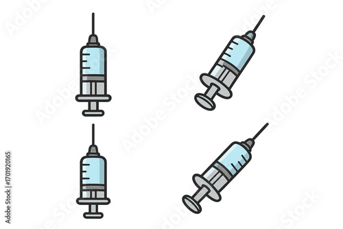 Medical syringe icon set isolated. Cartoon vector illustration for vaccination, injection, healthcare, hospital, medicine, pharmacy, nurse, doctor, flu shot, immunization, transparent background.