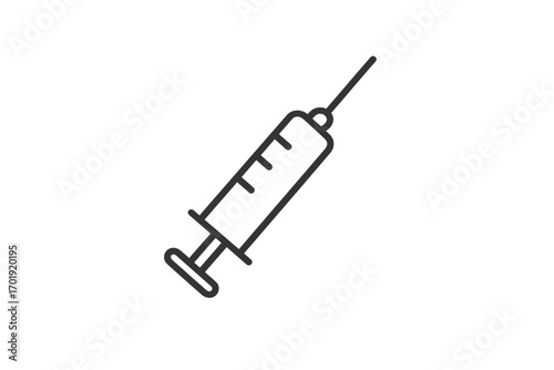 Minimalist syringe outline icon, vector medical injection symbol for web, graphic design, mobile apps, banners, social network cards, healthcare vaccination, transparent background illustration