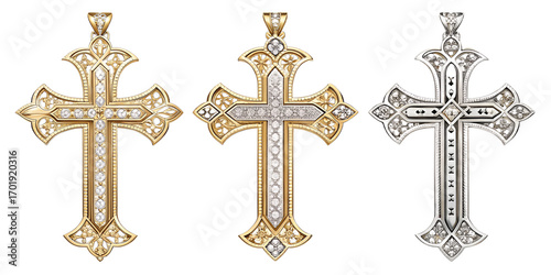 Luxury Christian Crosses PNG Set – Elegant Gold, Silver, Platinum & Diamond Designs with Gemstone Inlays
