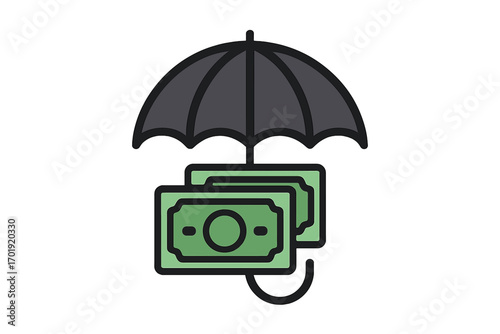 Financial protection insurance, safeguard money security, cash risk management icon, money under umbrella, saving concept, finance safety, economy investment, banking risk solution