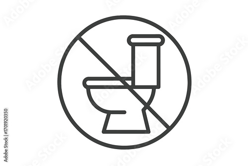 No Toilet Bowl Allowed Minimalistic Linear Pictogram, Prohibition Symbol, Restroom Ban Icon, Vector Outline Illustration for Web Design, Apps, Banners, Social Media, Cards, Graphic Resources