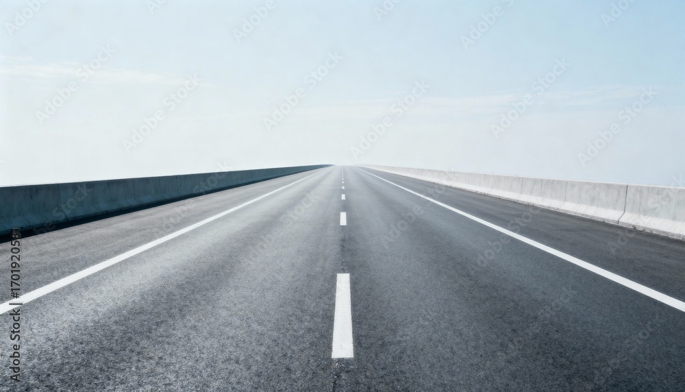 Fototapeta premium Endless Asphalt Road Under a Pale Sky, Highway Stretching into the Distance, Freedom and Travel Concept