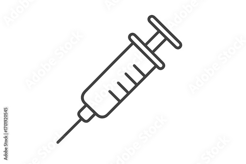 Syringe outline vector illustration. Medical injection tool icon. Vaccine syringe sign for healthcare, pharmacy, hospital apps. Immunization, vaccination concept. Editable stroke graphic element.