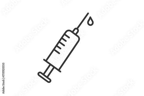 Minimalist syringe vector icon with thin outline, healthcare injection symbol, vaccination, medical equipment graphic, clean line art for websites, apps, cards, books, transparent background