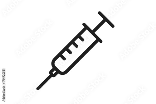 Minimalistic Syringe Icon Vector Illustration, Medical Injection Symbol, Vaccination, Immunization, Healthcare, Transparent Background, Web, App, Banner, Card Design, Line Art, Pharmacy