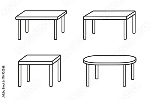 Simple Linear Table Outline Vector Collection. Editable Stroke, Transparent Background. Minimal Cartoon Desk Set for Websites, Books, Cards, Apps, Office, Home, Education, Workspace Concepts.